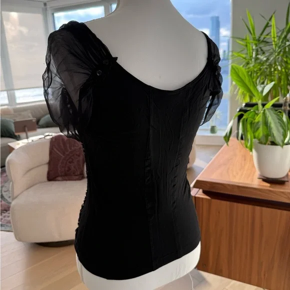 Donna Karan Black Sheer Ruched Corset-Style Top - Picture 4 of 6